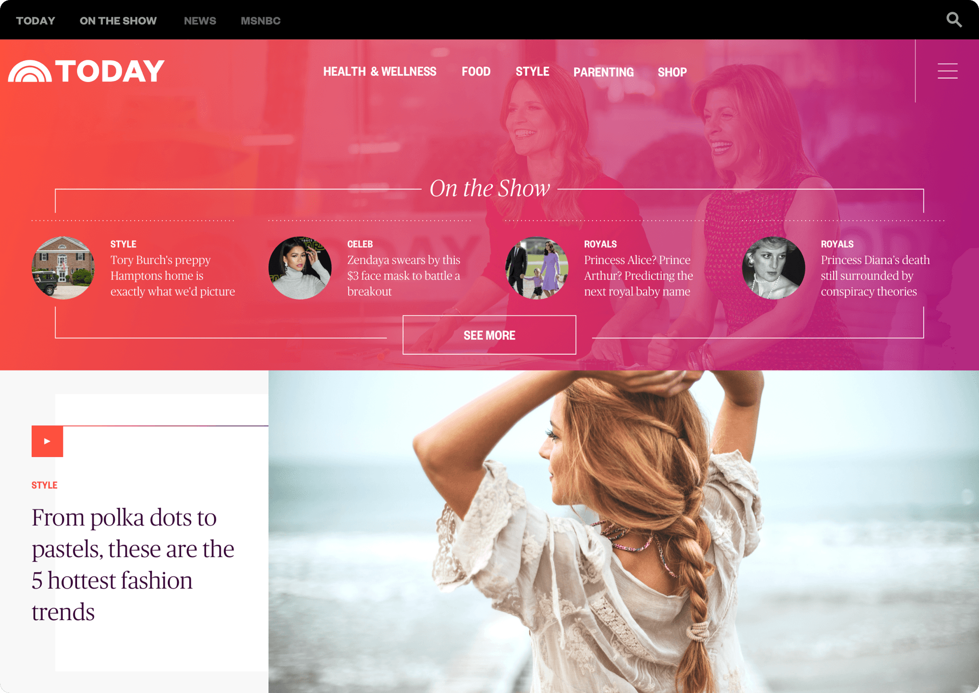 NBC News responsive design showing desktop, tablet, and mobile breakpoints